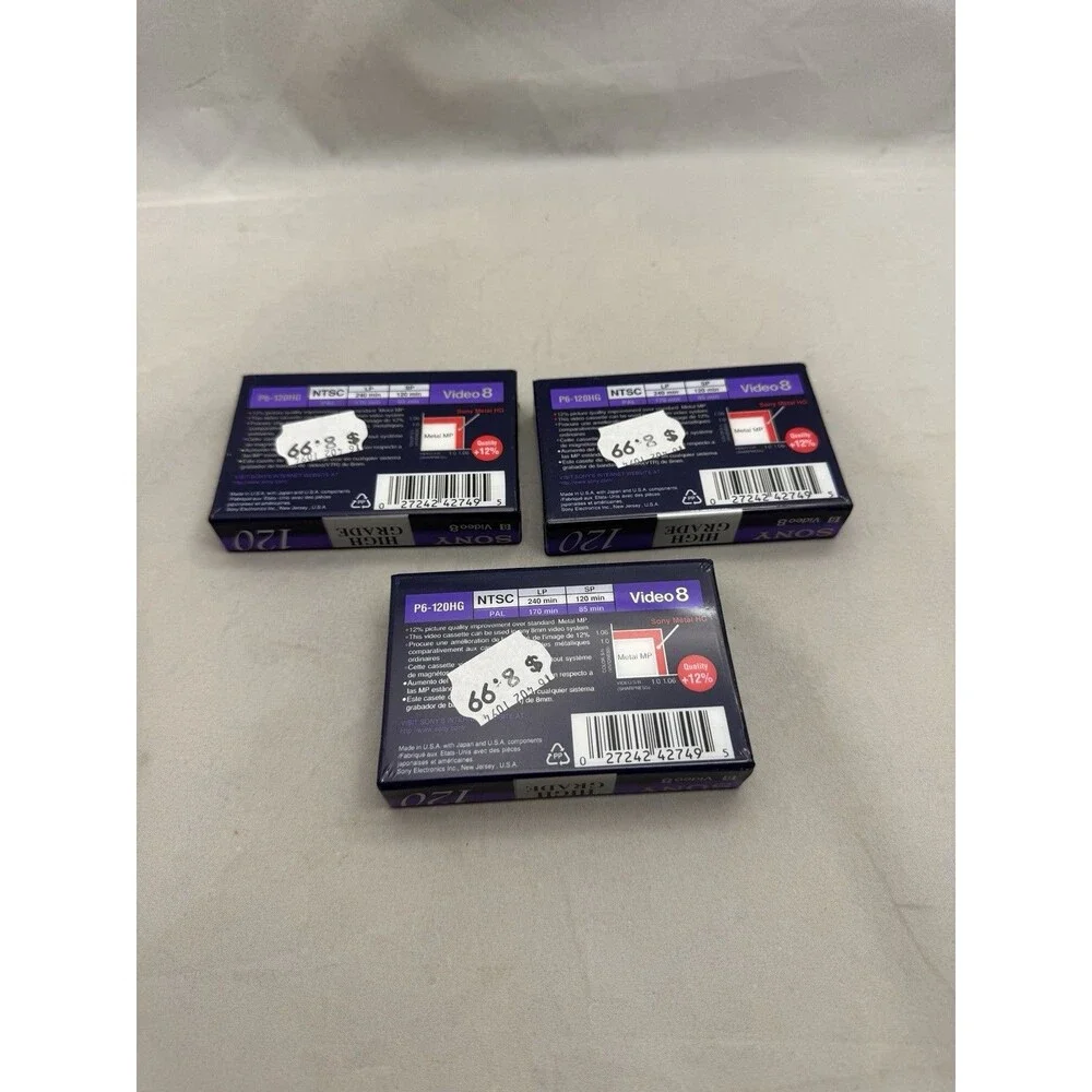 Sony 8mm 120 Min Camcorder Video8 Tape Blank NTSC P6-120HG Set of 3 Sealed